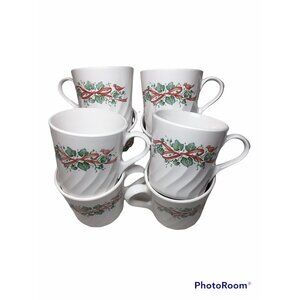 Corning Ware Coffee Cups Standard Size Red Ribbon Red Bird